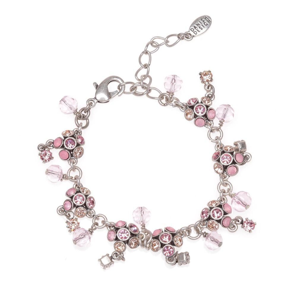 Pilgrim Silvertone Pink and Peach Cluster Gemstone Bracelet